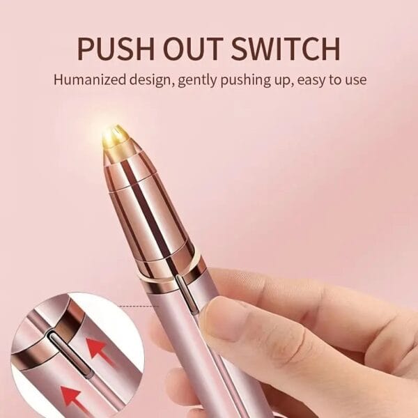 Electric eyebrow grooming tool in use for precise, painless hair removal