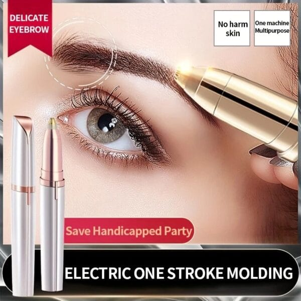 Woman using electric eyebrow trimmer to shape eyebrows